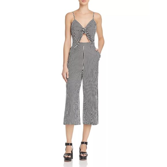 Alpha and Omega XS Black & White Striped Tie Front Wide Leg Jumpsuit Professiona - Picture 1 of 8